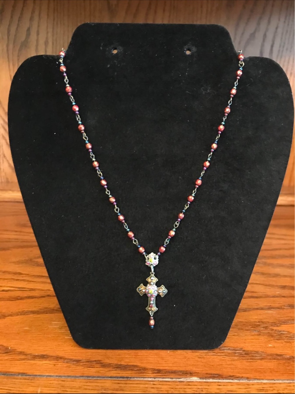 F.A.I.T.H Vintage Handcrafted Bronze Bead Cross Pendant Necklace